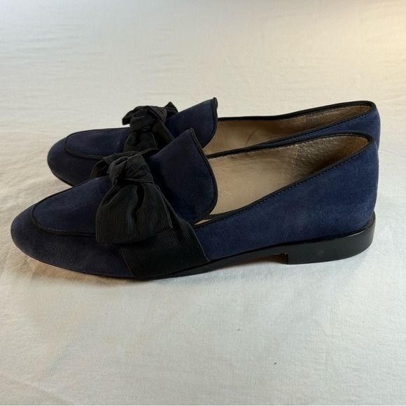 ANTONIO MELANI Dark Blue Suede Loafers with Black Bow Women’s Size 7 - Picture 4 of 11
